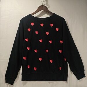 ISA & ELLA Black Embroidered Hearts Pullover Cotton Long Sleeve Size M